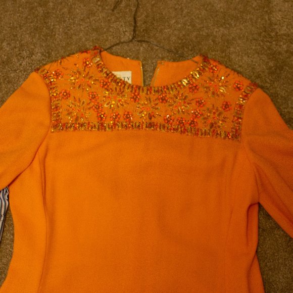 *Rare* 1960s Dynasty Orange Mod Sequined Dress - Picture 4 of 12